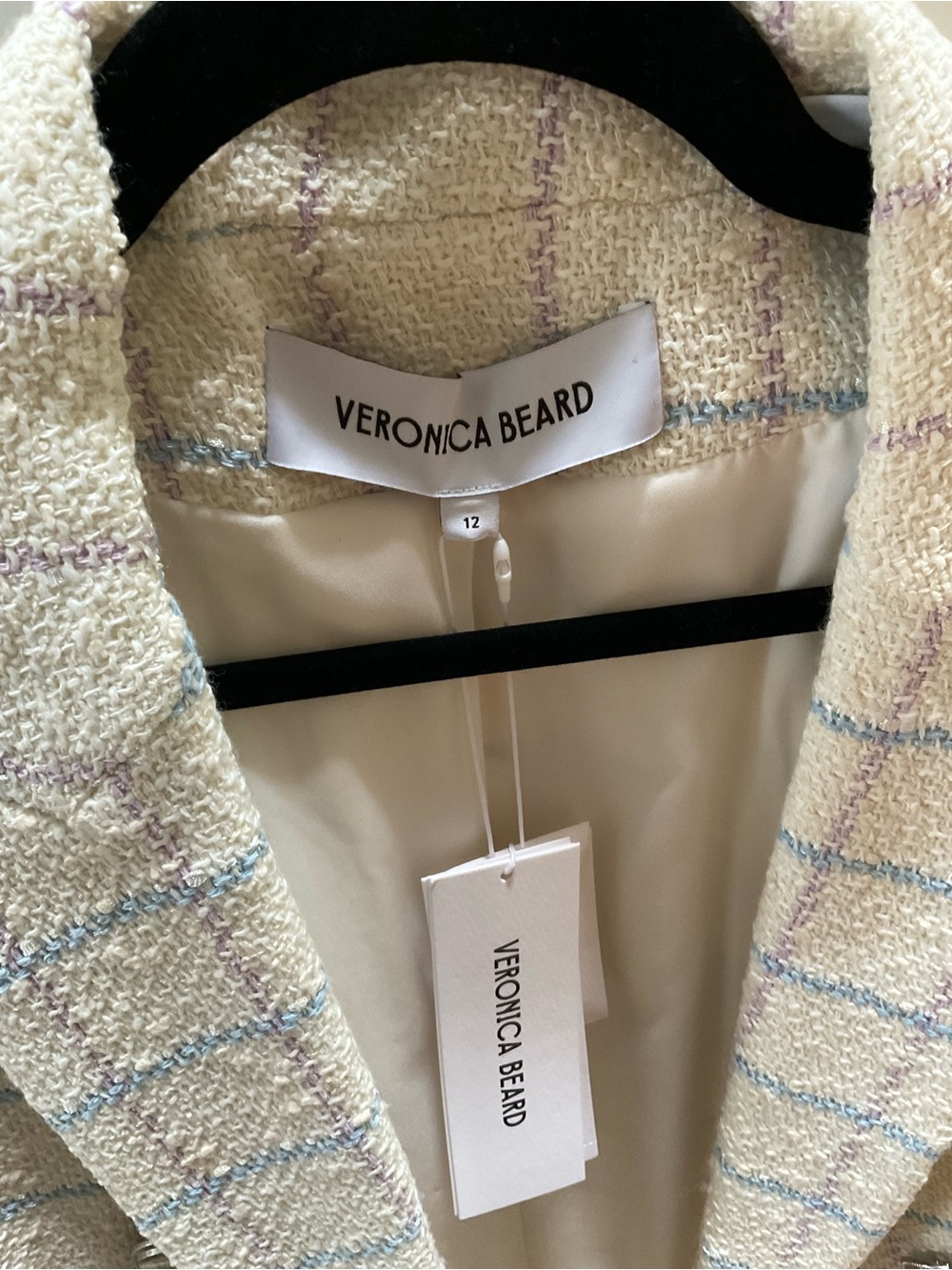 Veronica Beard Cream Miller Windowpane Double Breasted Dickey Jacket - Picture 4 of 5